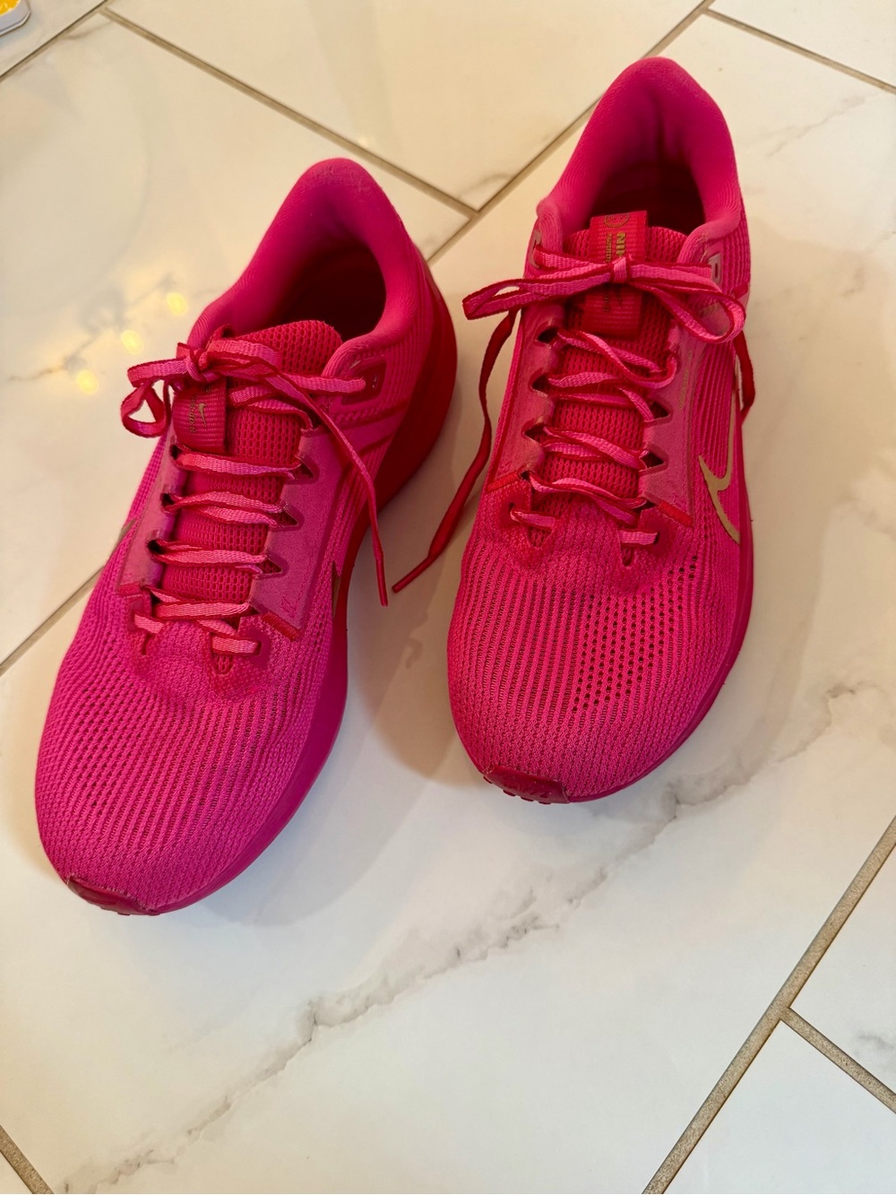 Nike Women's Athletic Running Shoes in Hot Pink with Gold Swoosh